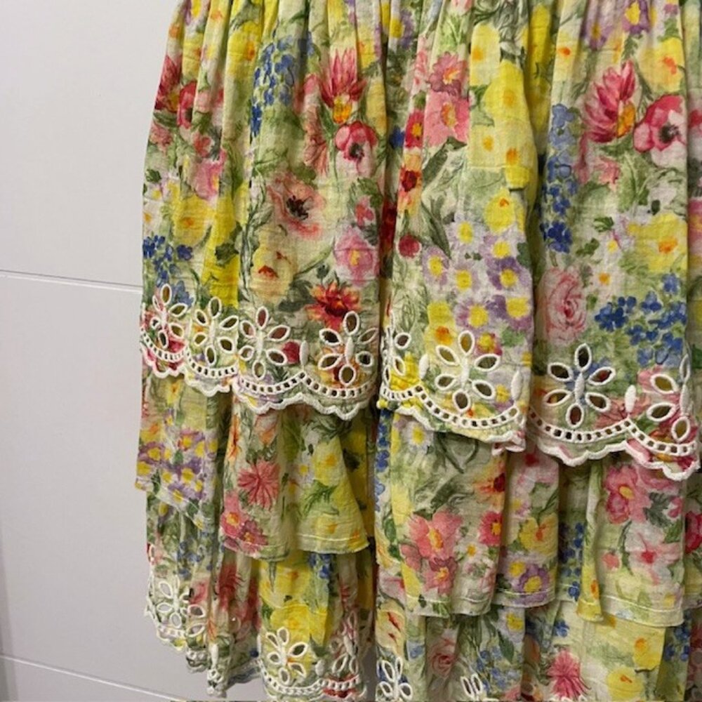 LoveShackFancy Short Sleeve Floral Aldina Mini Dress Rainbow Skies Size Medium - Picture 9 of 16